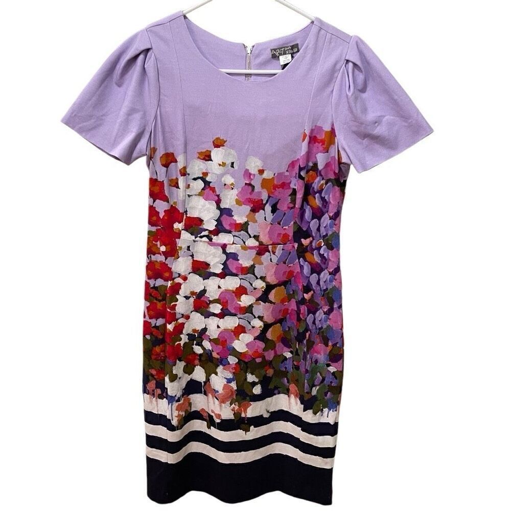 Simply Art by Dolcezza Womens Sheath Dress S Pleated Sleeve Floral Art to Wear